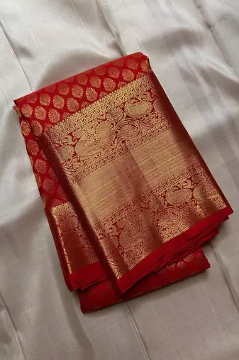 Red color art silk blend sarees with blouse
