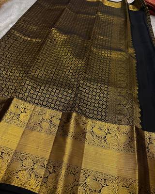 Black color art silk blend sarees with blouse 1