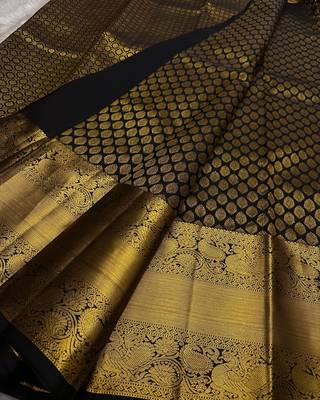Black color art silk blend sarees with blouse 2