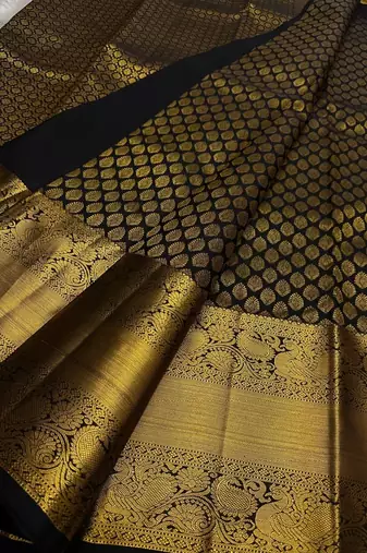 Black color art silk blend sarees with blouse