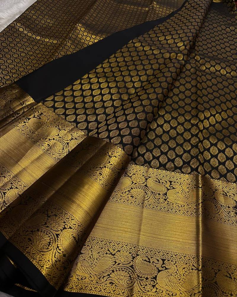 Black color art silk blend sarees with blouse