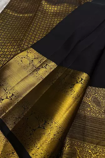 Black color art silk blend sarees with blouse