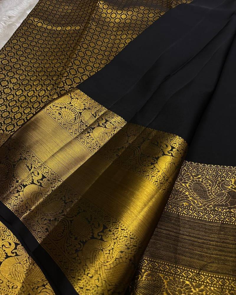 Black color art silk blend sarees with blouse