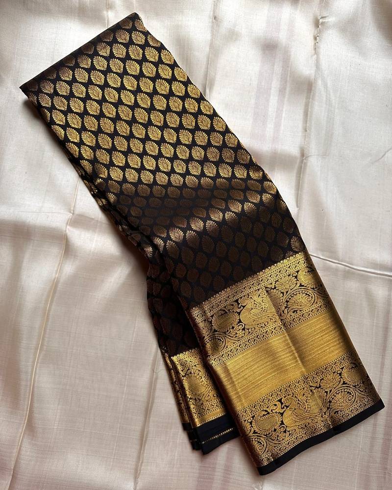 Black color art silk blend sarees with blouse