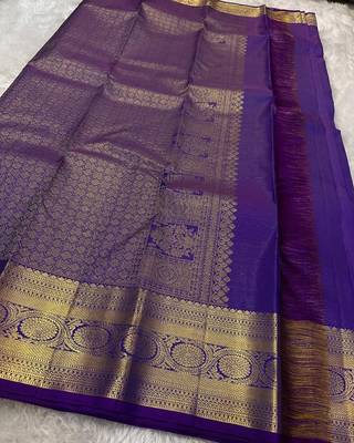 Royal Blue color art silk blend sarees with blouse 3