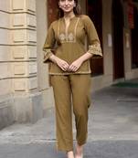 Printed Shirt Collar Top With Trouser 