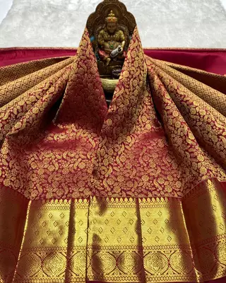 Red color art silk blend sarees with blouse 3