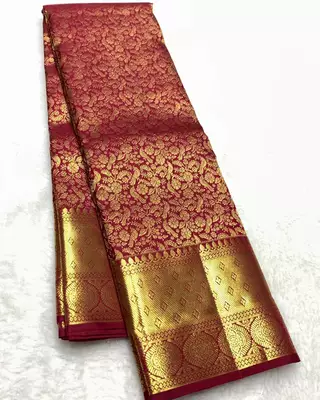 Red color art silk blend sarees with blouse 4
