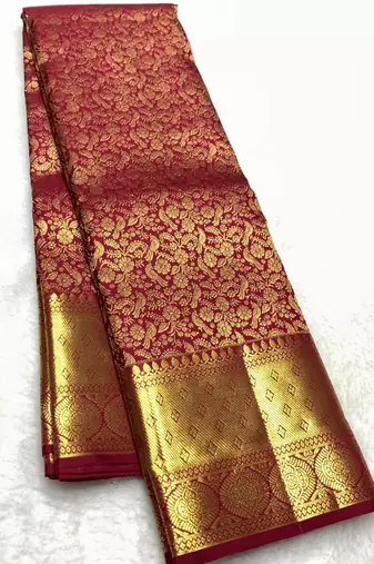 Red color art silk blend sarees with blouse