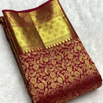 Red color art silk blend sarees with blouse 5