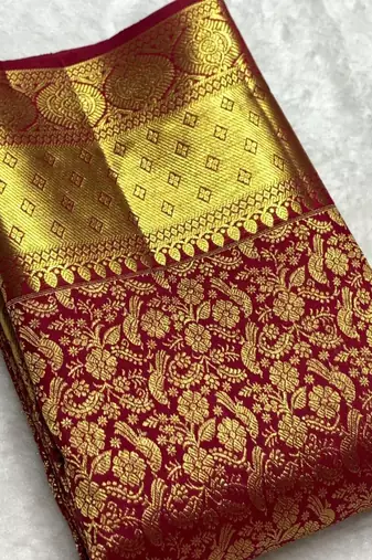 Red color art silk blend sarees with blouse