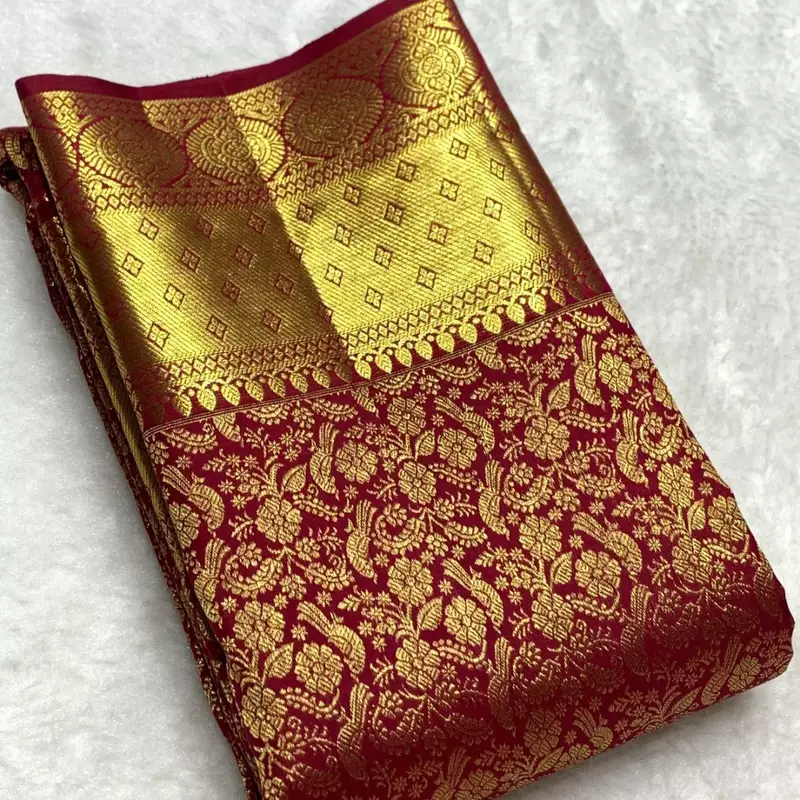 Red color art silk blend sarees with blouse