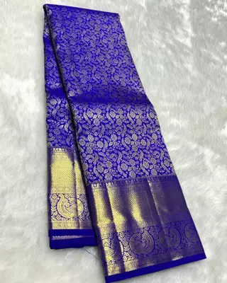 Royal Blue color art silk blend sarees with blouse 3
