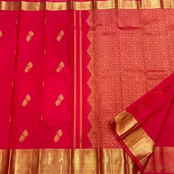 Red color art silk blend sarees with blouse 2