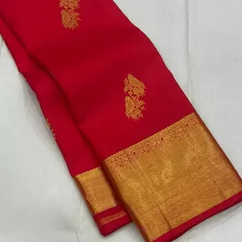 Red color art silk blend sarees with blouse 3