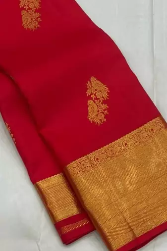 Red color art silk blend sarees with blouse