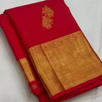 Red color art silk blend sarees with blouse 4