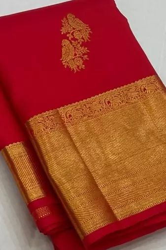 Red color art silk blend sarees with blouse