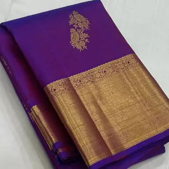 Blue color art silk blend sarees with blouse 4