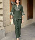 Printed Shirt Collar Top With Trouser 