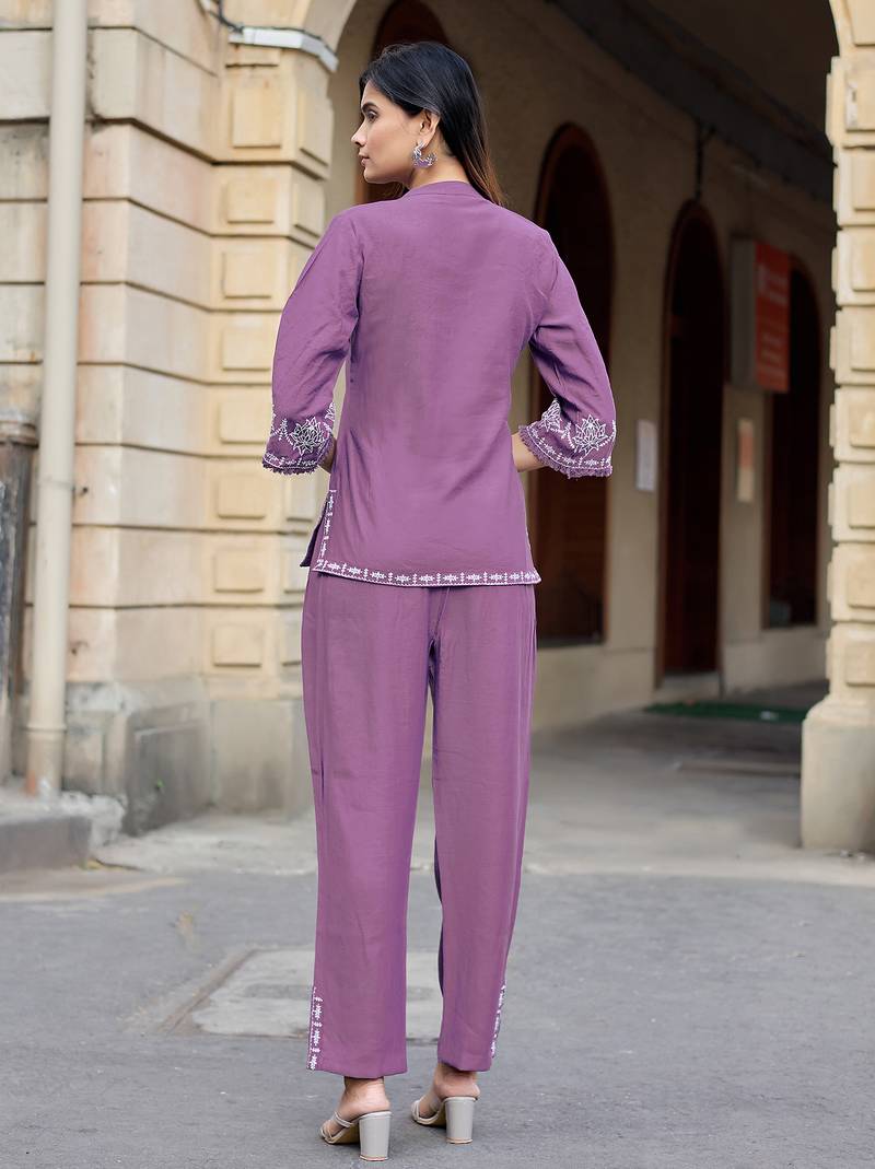 Printed Shirt Collar Top With Trouser 