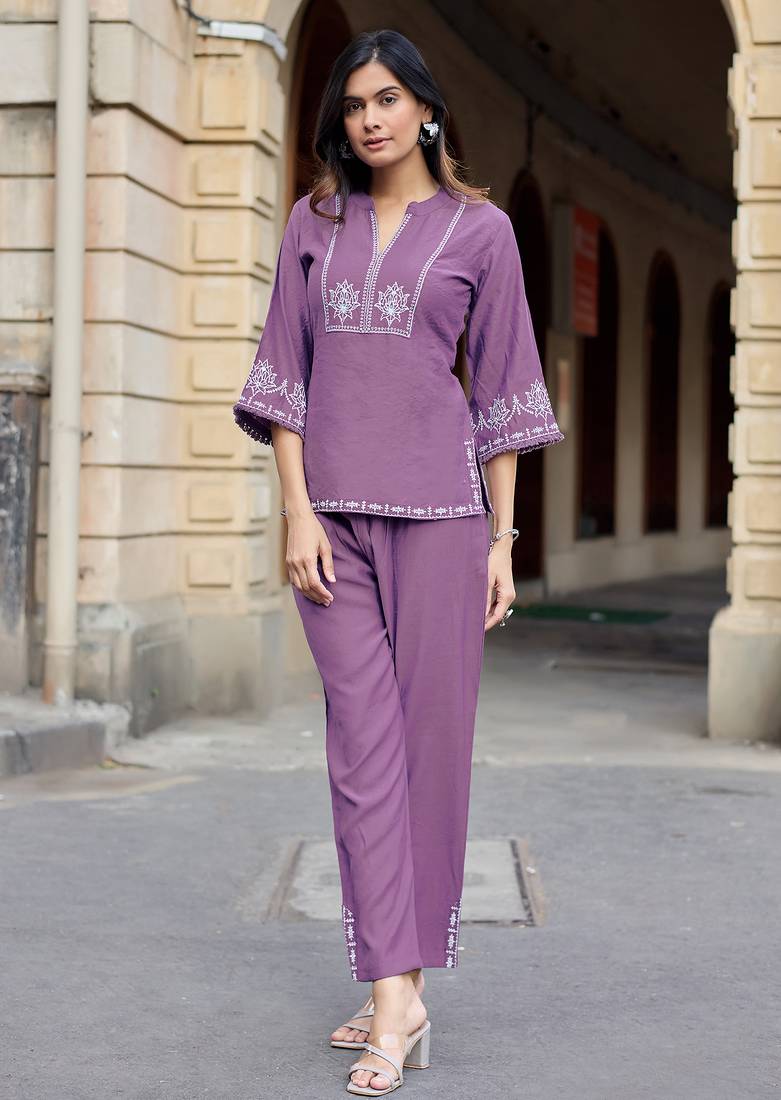 Printed Shirt Collar Top With Trouser 