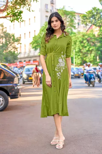 Women Floral Embroidered Puff Sleeves Fit & Flare Dress