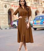 Women Floral Embroidered Puff Sleeves Fit & Flare Dress