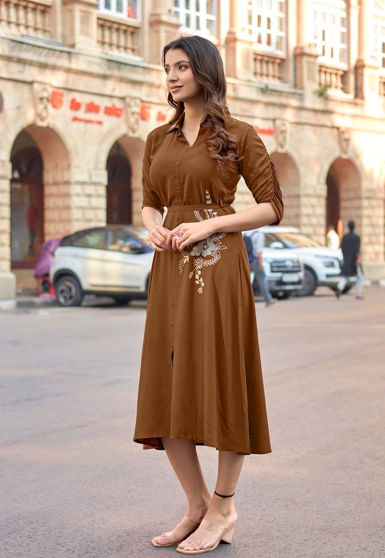Women Floral Embroidered Puff Sleeves Fit & Flare Dress