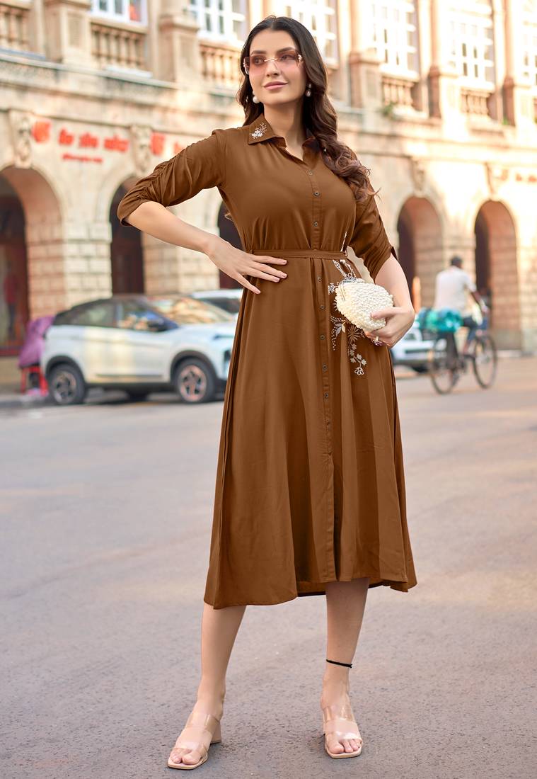 Women Floral Embroidered Puff Sleeves Fit & Flare Dress