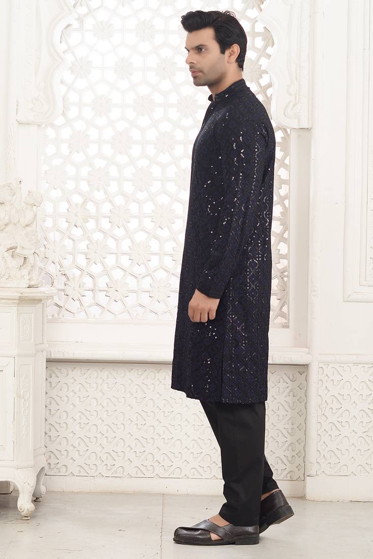 black sequins kurta pajama set for men