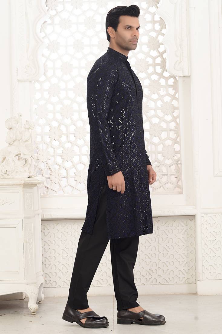 black sequins kurta pajama set for men