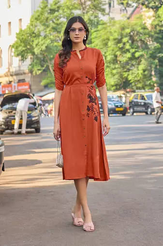 Women Floral Embroidered Puff Sleeves Fit & Flare Dress