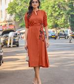 Women Floral Embroidered Puff Sleeves Fit & Flare Dress