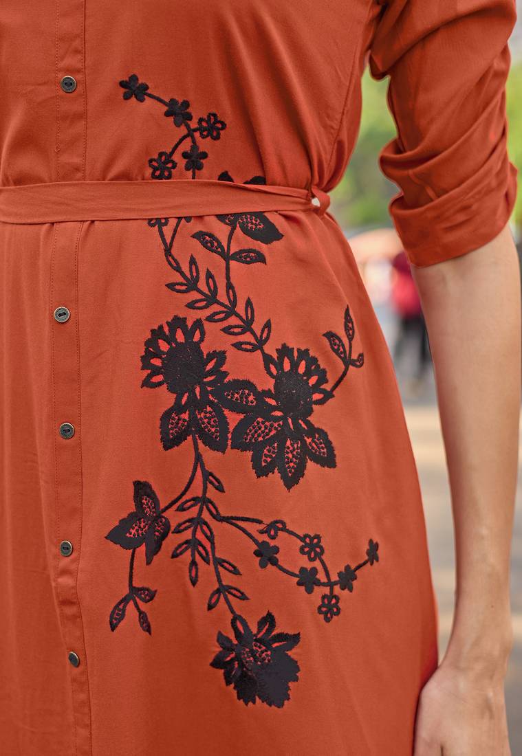 Women Floral Embroidered Puff Sleeves Fit & Flare Dress