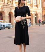 Women Floral Embroidered Puff Sleeves Fit & Flare Dress