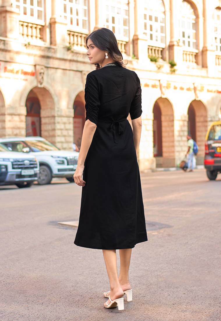 Women Floral Embroidered Puff Sleeves Fit & Flare Dress