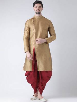 Beige embroidered dupion silk kurta set 2
