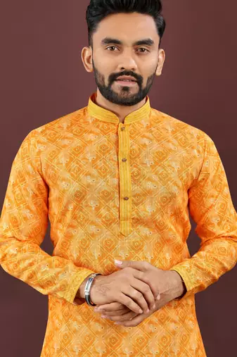 Dark yellow digital print kurta
