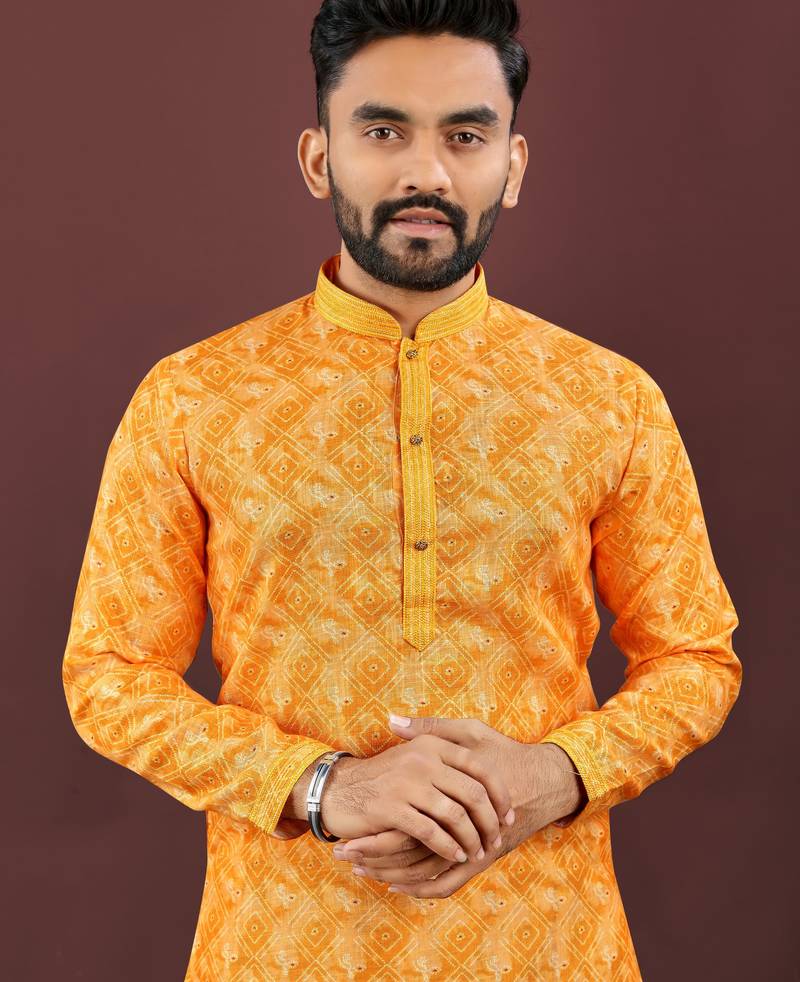 Dark yellow digital print kurta
