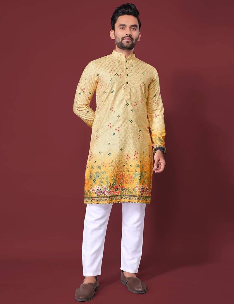 Yellow multicolour kurta