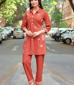 Printed Shirt Collar Top With Trouser