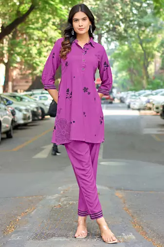 Printed Shirt Collar Top With Trouser