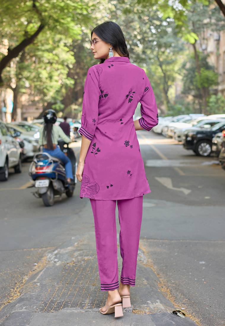 Printed Shirt Collar Top With Trouser