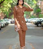 Printed Shirt Collar Top With Trouser