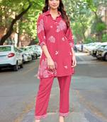 Printed Shirt Collar Top With Trouser