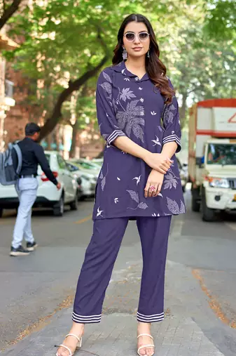 Printed Shirt Collar Top With Trouser