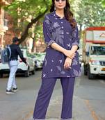 Printed Shirt Collar Top With Trouser