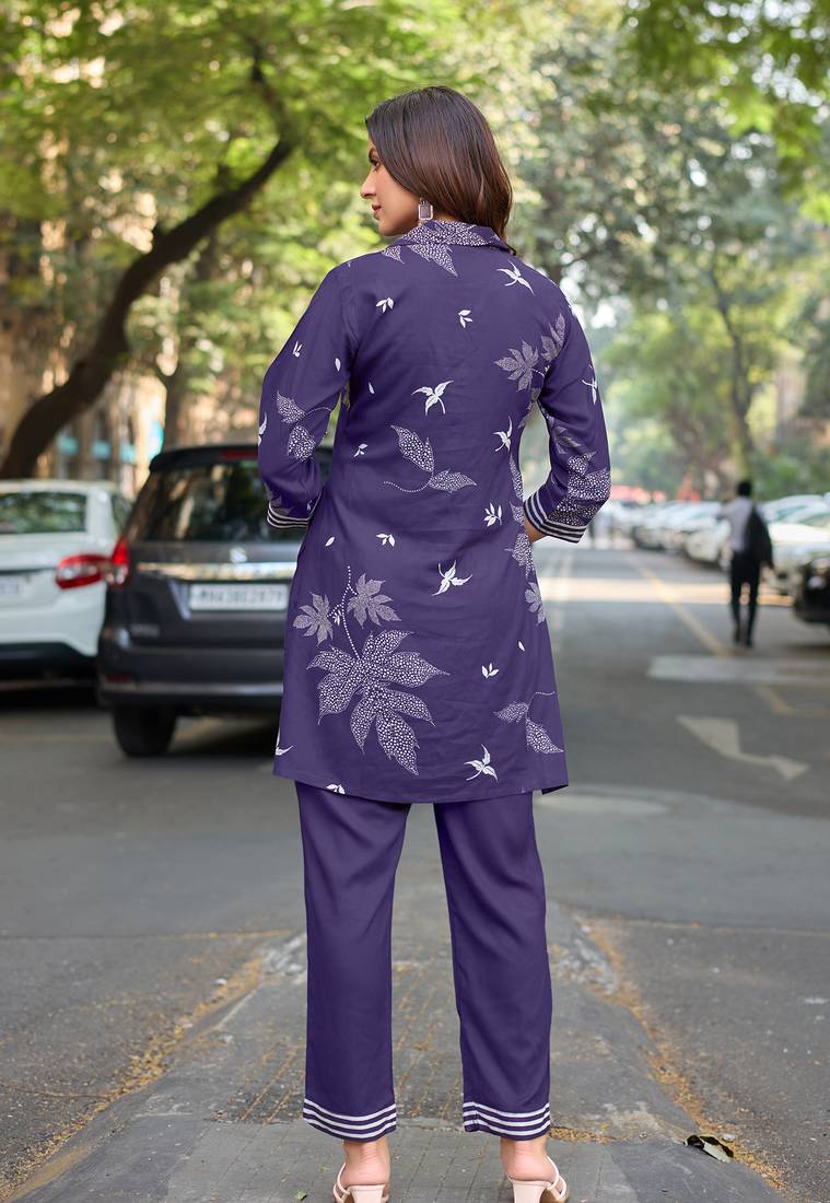 Printed Shirt Collar Top With Trouser