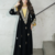 Black Velvet Embroidered Stitched Kaftan Abaya with Gold Detailing & Inner Contrast Panel